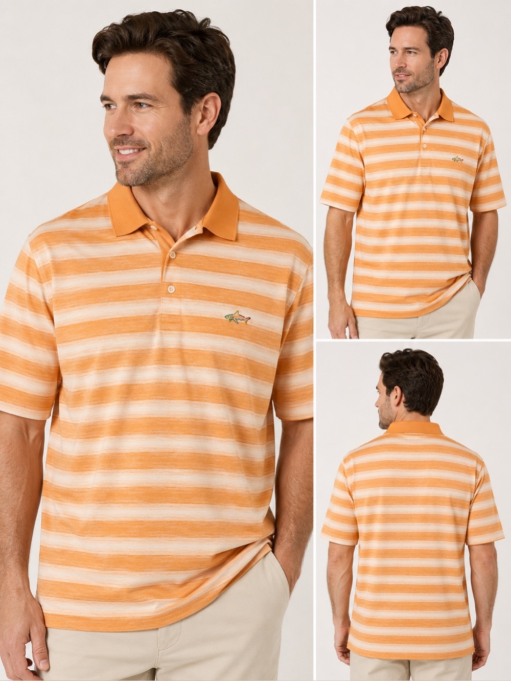 Greg Norman Play Dry Striped Polo Shirt Men’s XXL Orange‎ Performance Golf Polo